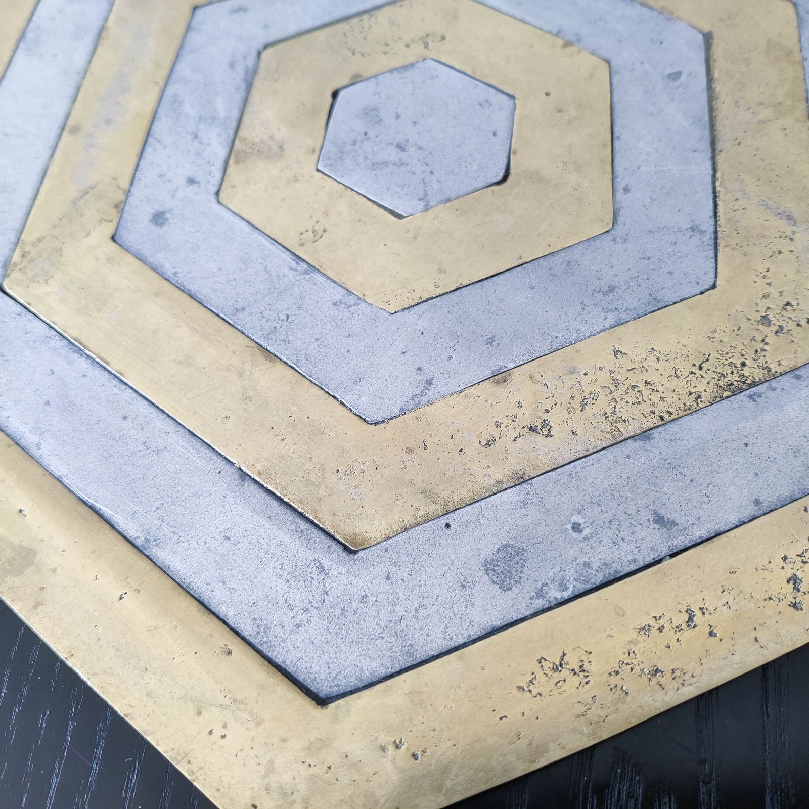480.0 Pair Of David Marshall Brutalist 1980s Large Hand Cast Brass And Aluminium Large Trivets/Trays photo