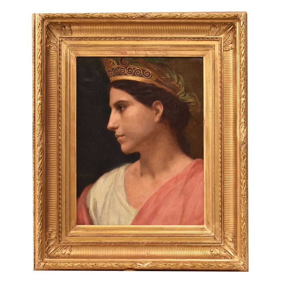 Antique Woman Portrait Painting, Young Woman, Oil On Canvas, XIX Century.