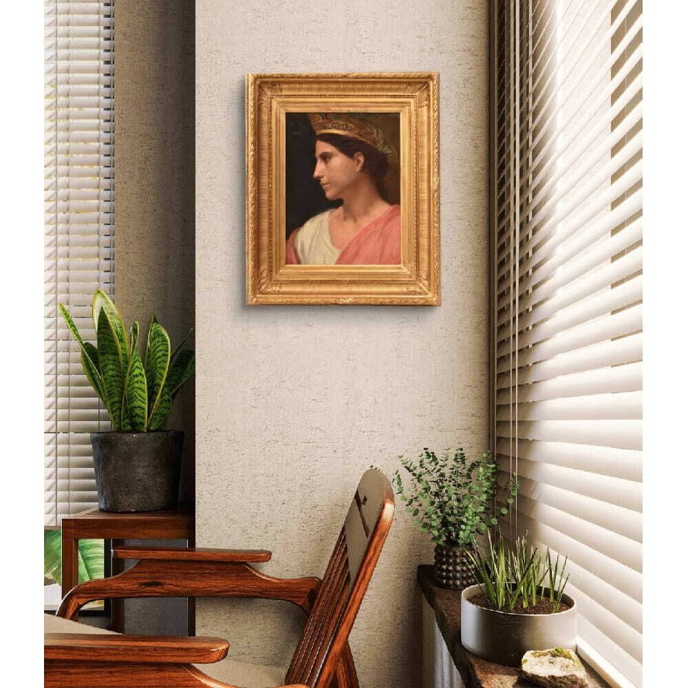 Antique Woman Portrait Painting, Young Woman, Oil On Canvas, XIX Century. photo furniture