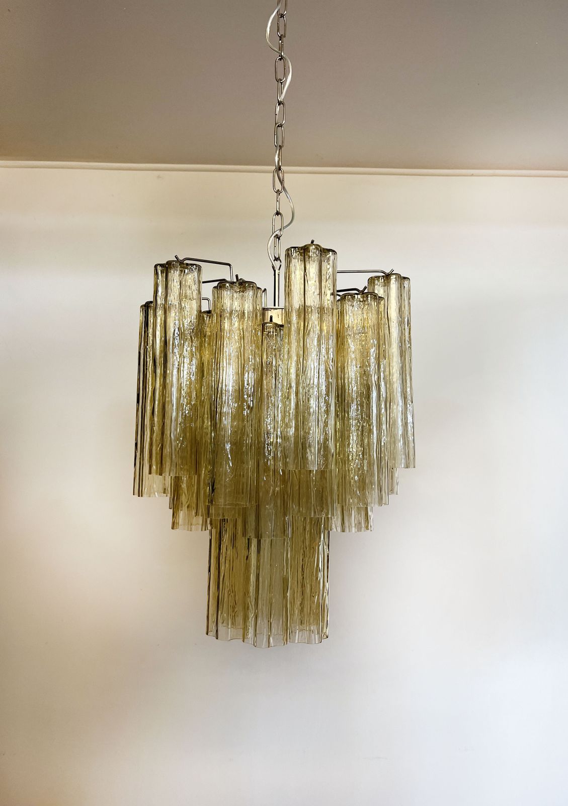 750.0 Fantastic Murano Clear Amber / Gold Glass Tube Chandelier photo