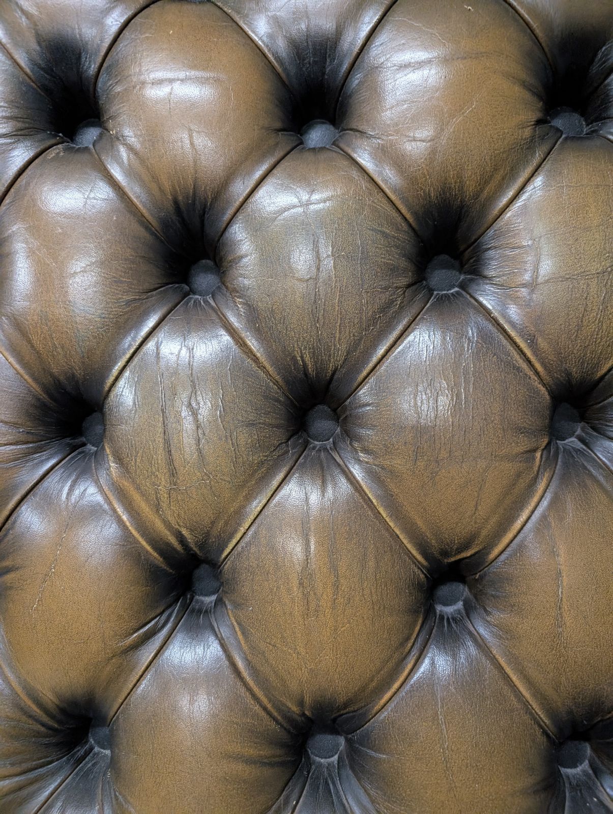 photo for sale Vintage English Chesterfield Armchair Green Leather Club Chair 1970s