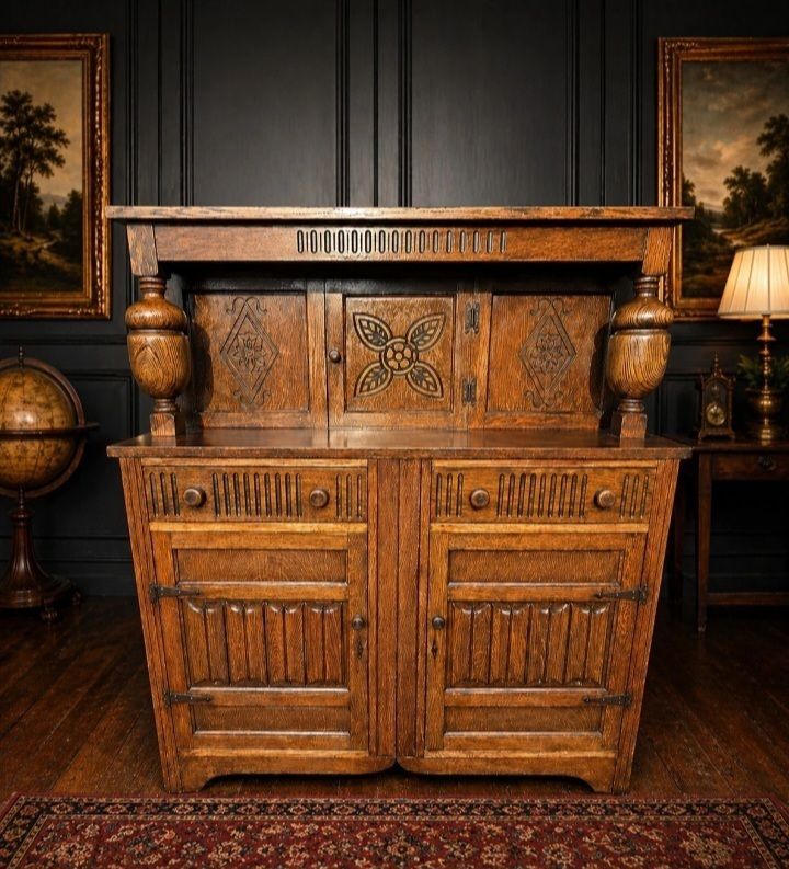 Rare Carved Oak Welsh Dresser Cabinet Vintage Large Uk Delivery photo furniture