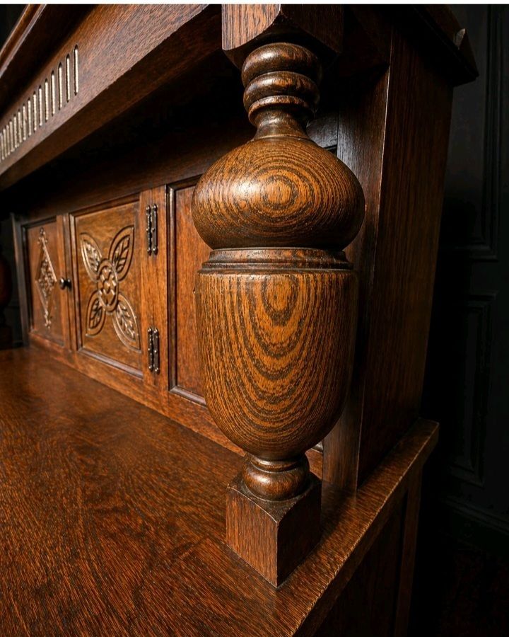 Rare Carved Oak Welsh Dresser Cabinet Vintage Large Uk Delivery photo vintage