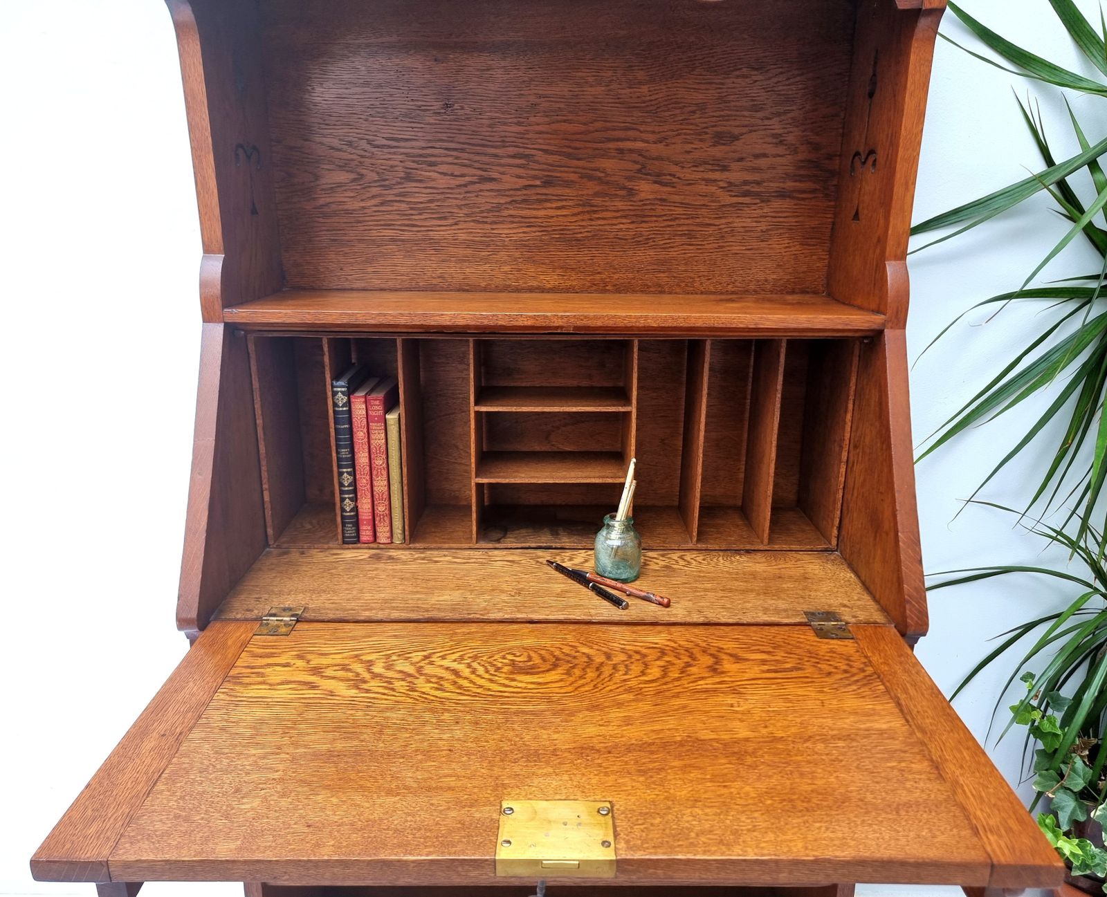 photo for sale Arts & Crafts Oak Bureau Tall Bookcase Secretaire Writing Desk