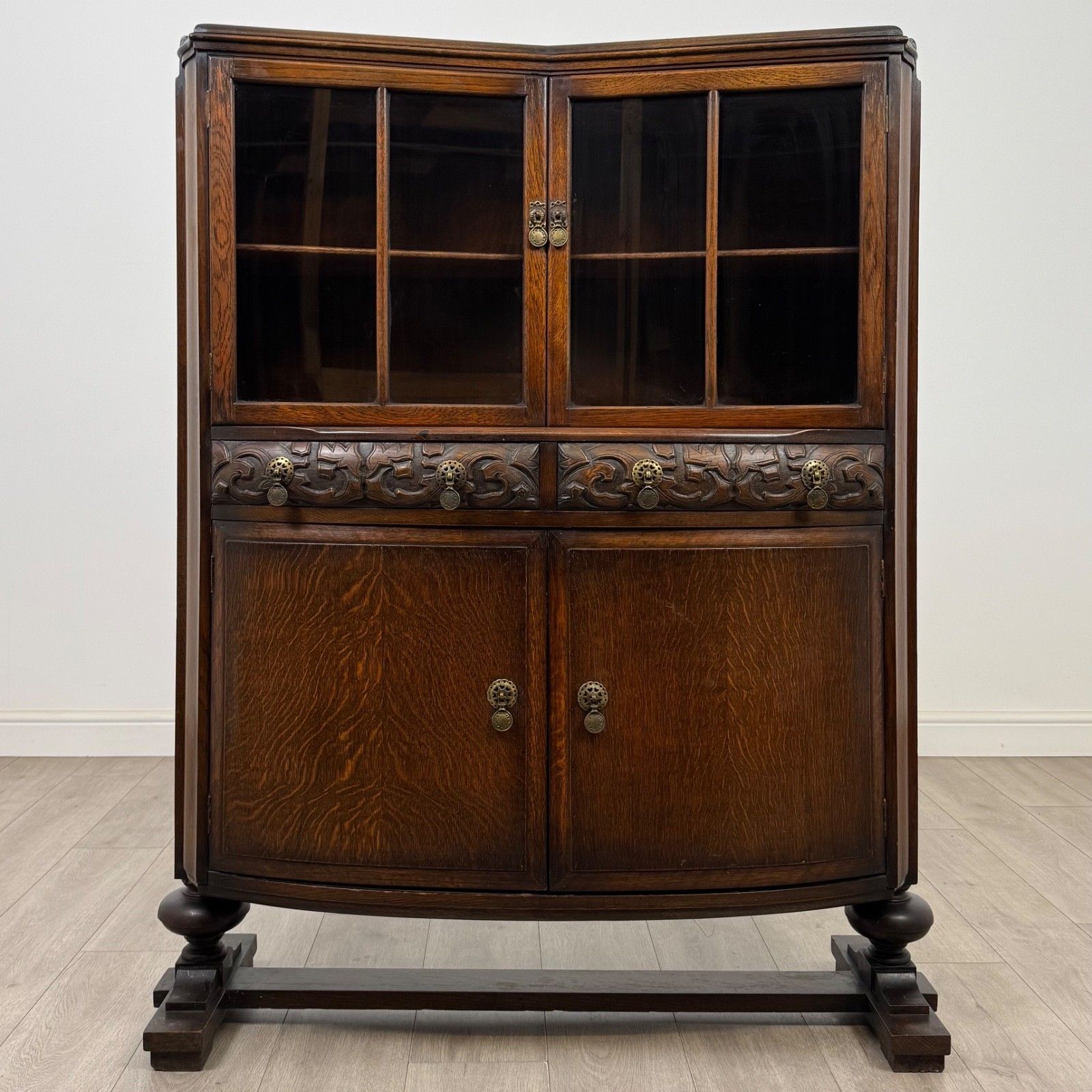 Antique 20th Century Edwardian Display Cabinet In Oak ( Af 5653 )