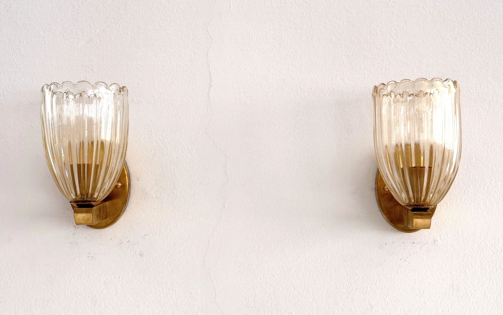 Italian Brass And Murano Glass Wall Lights Or Sconces In Art Deco Style, 1990s