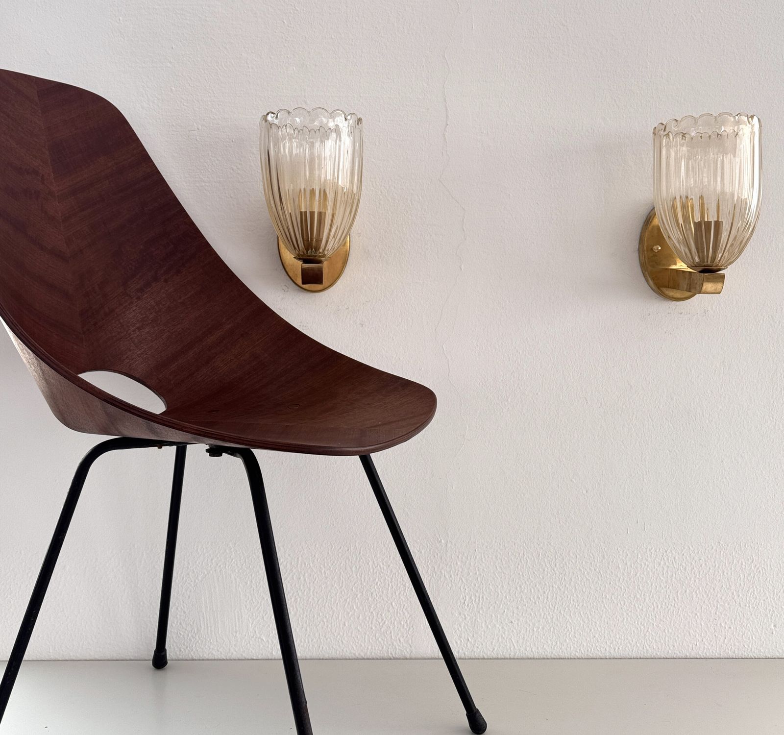 Italian Brass And Murano Glass Wall Lights Or Sconces In Art Deco Style, 1990s photo furniture