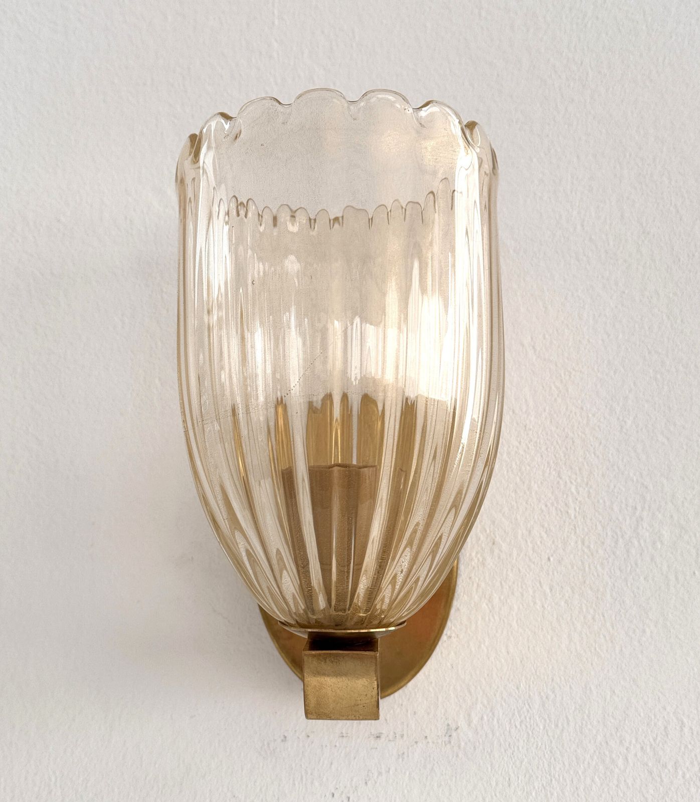 Italian Brass And Murano Glass Wall Lights Or Sconces In Art Deco Style, 1990s photo vintage