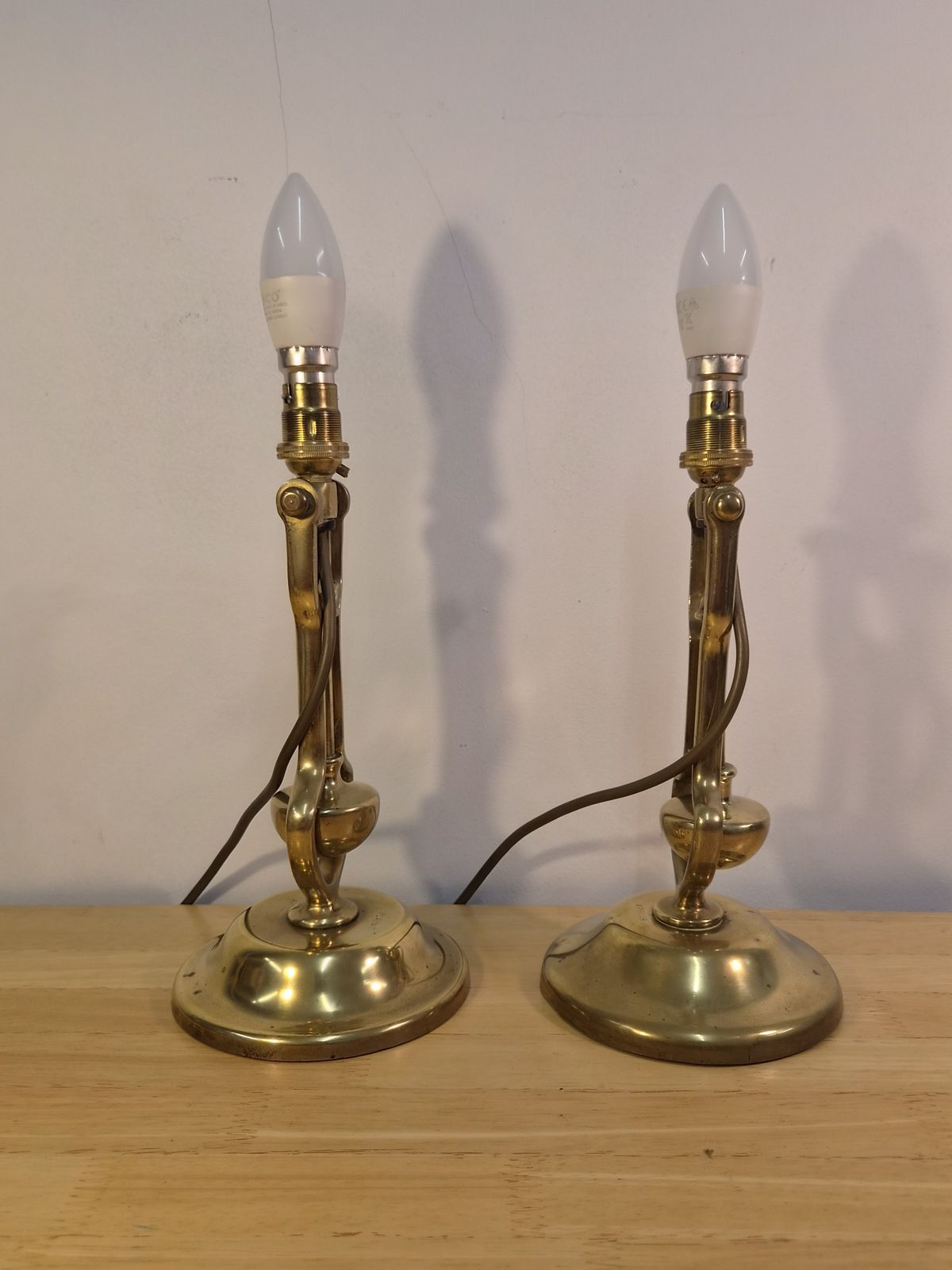 Lighting Matched Pair Of Antique Brass Maritime Gimbal Wall Sconces Or Table Lamps  Playmit & Mcgeoch photo