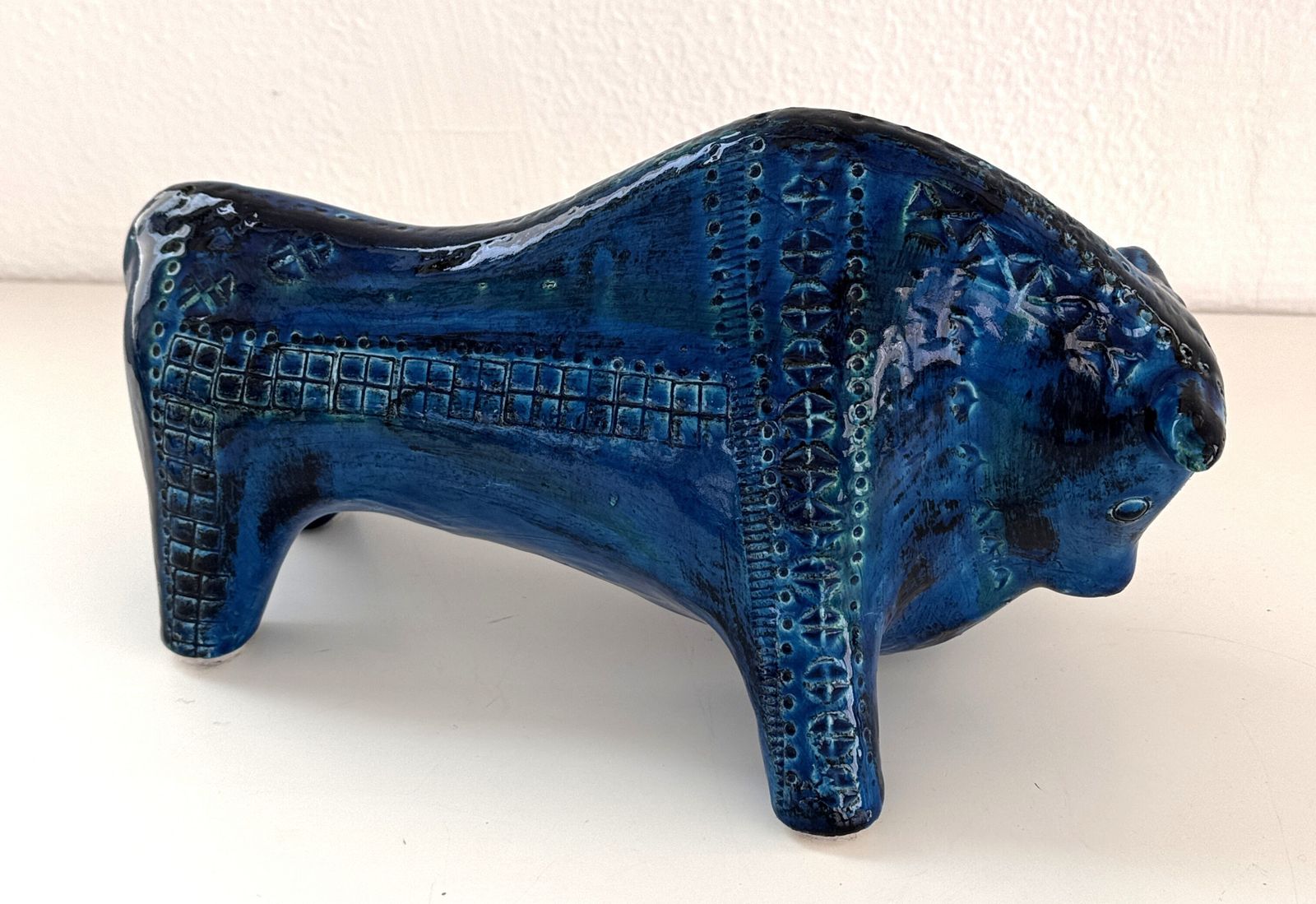 Italian Midcentury Ceramic Bull Rimini Blu By Aldo Londi For Bitossi, 1960s photo 740.0