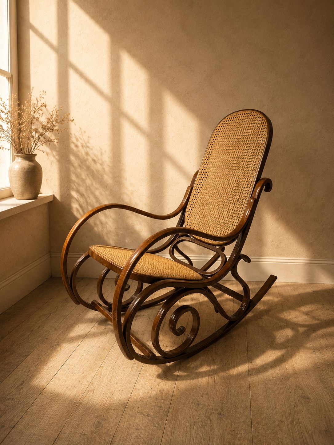 Thonet Style Vintage Bentwood Rocking Chair Rattan Cane