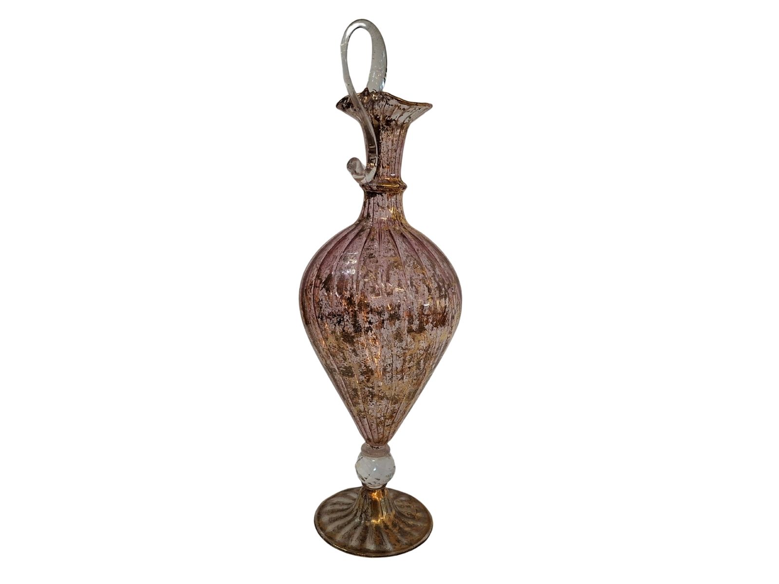 photo for sale Elegante Ampolla In Vetro Di Murano Rosa E Decori Dorati – Lavorazione Artigianale Vintage