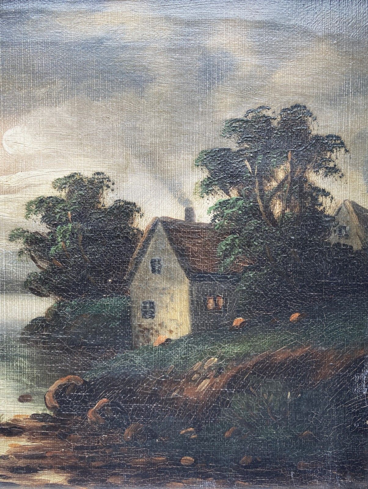 George Cole (1810 1883) Superb Moonlit Highland Loch Landscape Oil Painting 1of2 photo Art