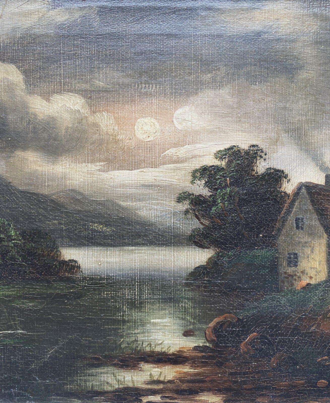 George Cole (1810 1883) Superb Moonlit Highland Loch Landscape Oil Painting 1of2 photo 389.0