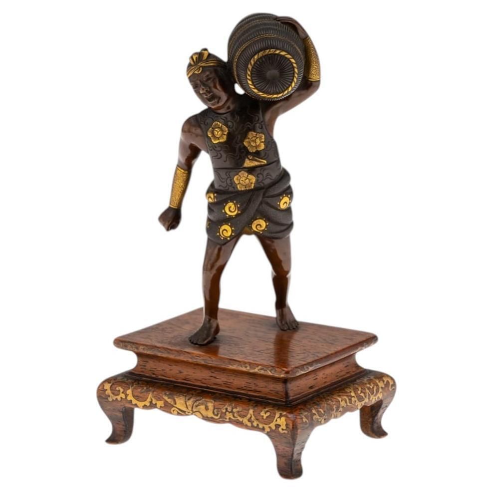 Antique 19thc Japanese Meiji Period Gilt Bronze Figure Of A Labourer By Miyao Ei
