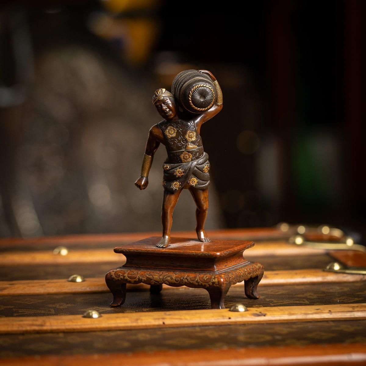 Antique 19thc Japanese Meiji Period Gilt Bronze Figure Of A Labourer By Miyao Ei photo furniture