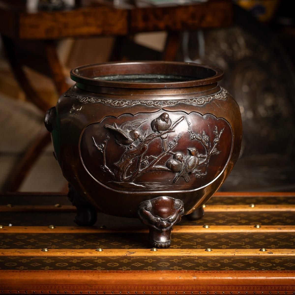 Antique 19th Century Japanese Meiji Period Large Bronze Mythological Jardinière photo furniture