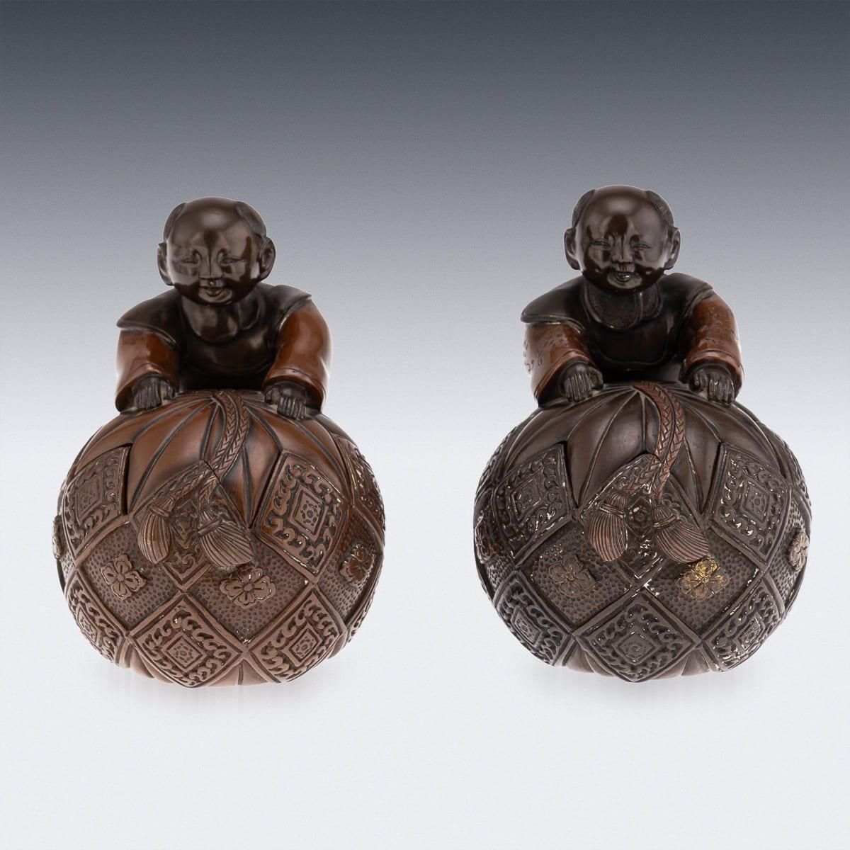 Antique 19thc Japanese Meiji Period Pair Of Bronze Vessels In The Form Of Karako photo Home Decor