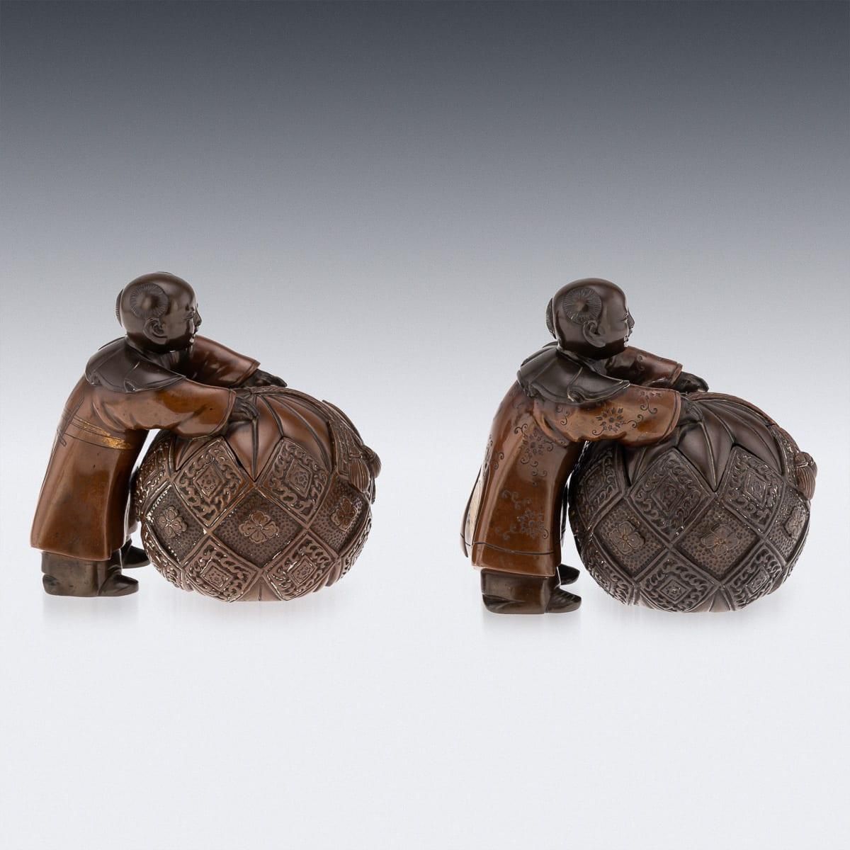 Antique 19thc Japanese Meiji Period Pair Of Bronze Vessels In The Form Of Karako photo buy