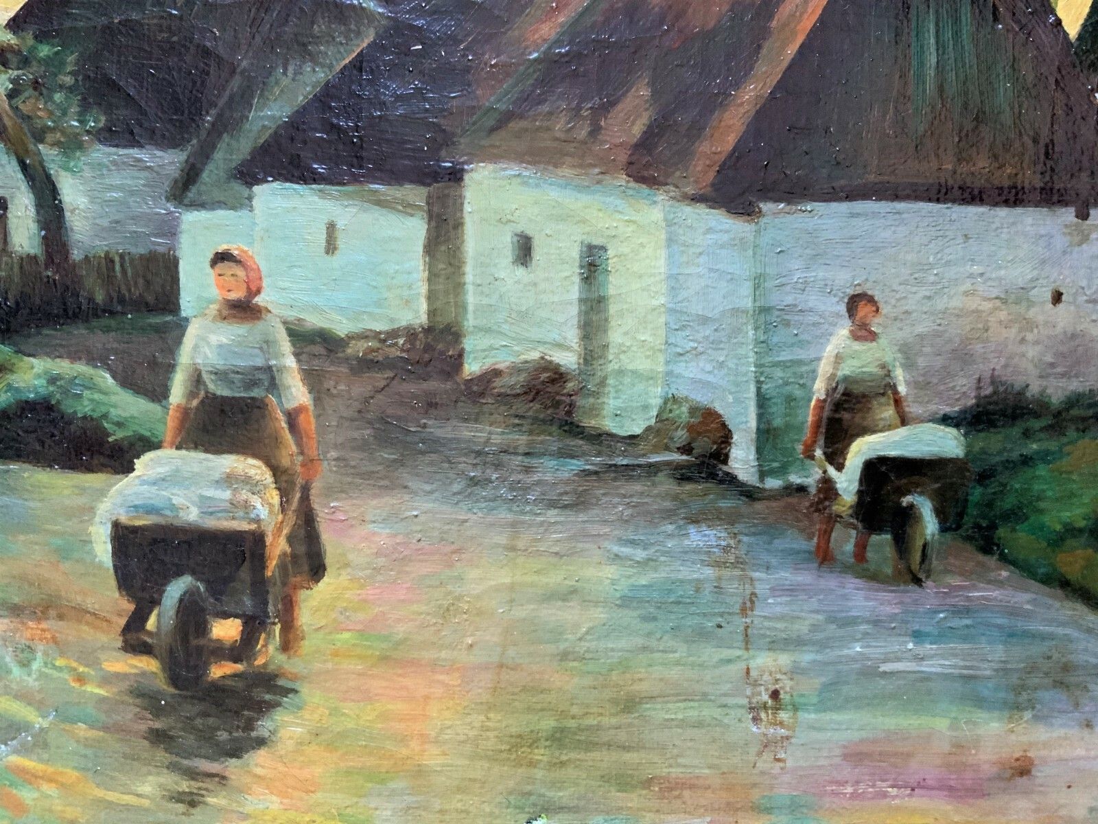 Unusual Original Signed Mid 20thc Oil On Canvas Village Painting photo buy