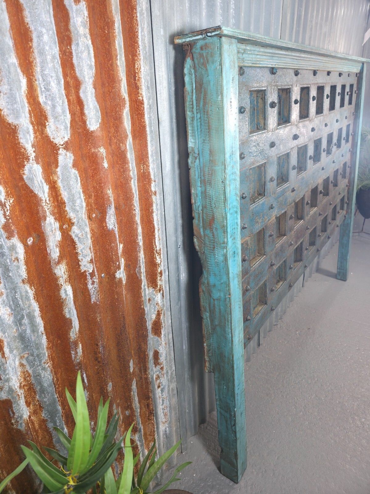 Antique Vintage Rustic Reclaimed Indian Wooden King Size Double Bed Headboard photo vintage