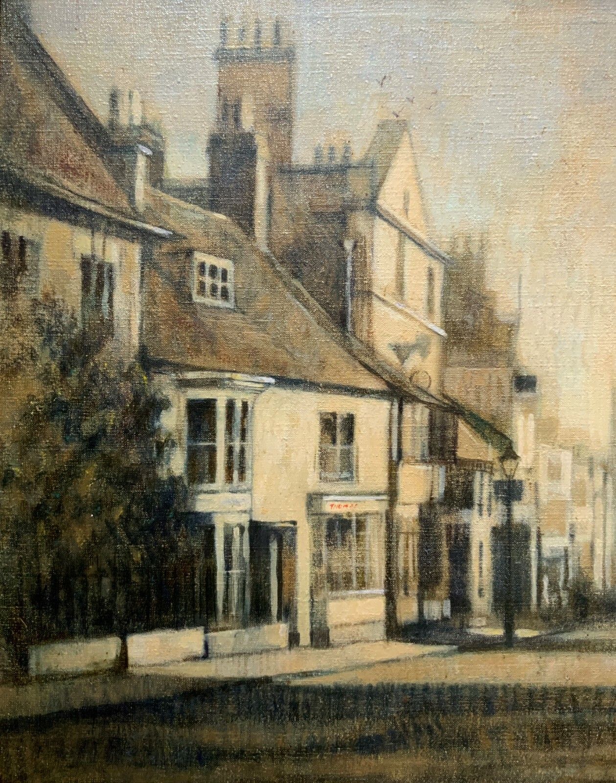 Stunning Original Mid 20thc Vintage Impressionist Town Street Oil Painting photo 265.0