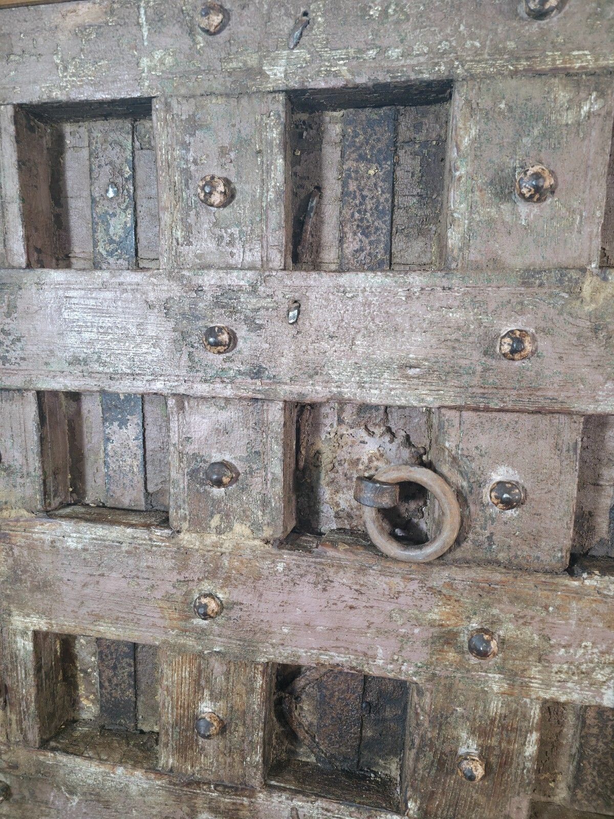 Antique Vintage Rustic Reclaimed Indian Wooden King Size Double Bed Headboard photo vinterior