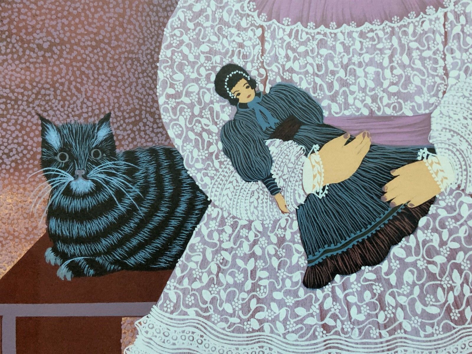 Patricia Barton (B.1920) Beautiful Artist's Proof Print Of A Little Girl & Doll photo vinterior