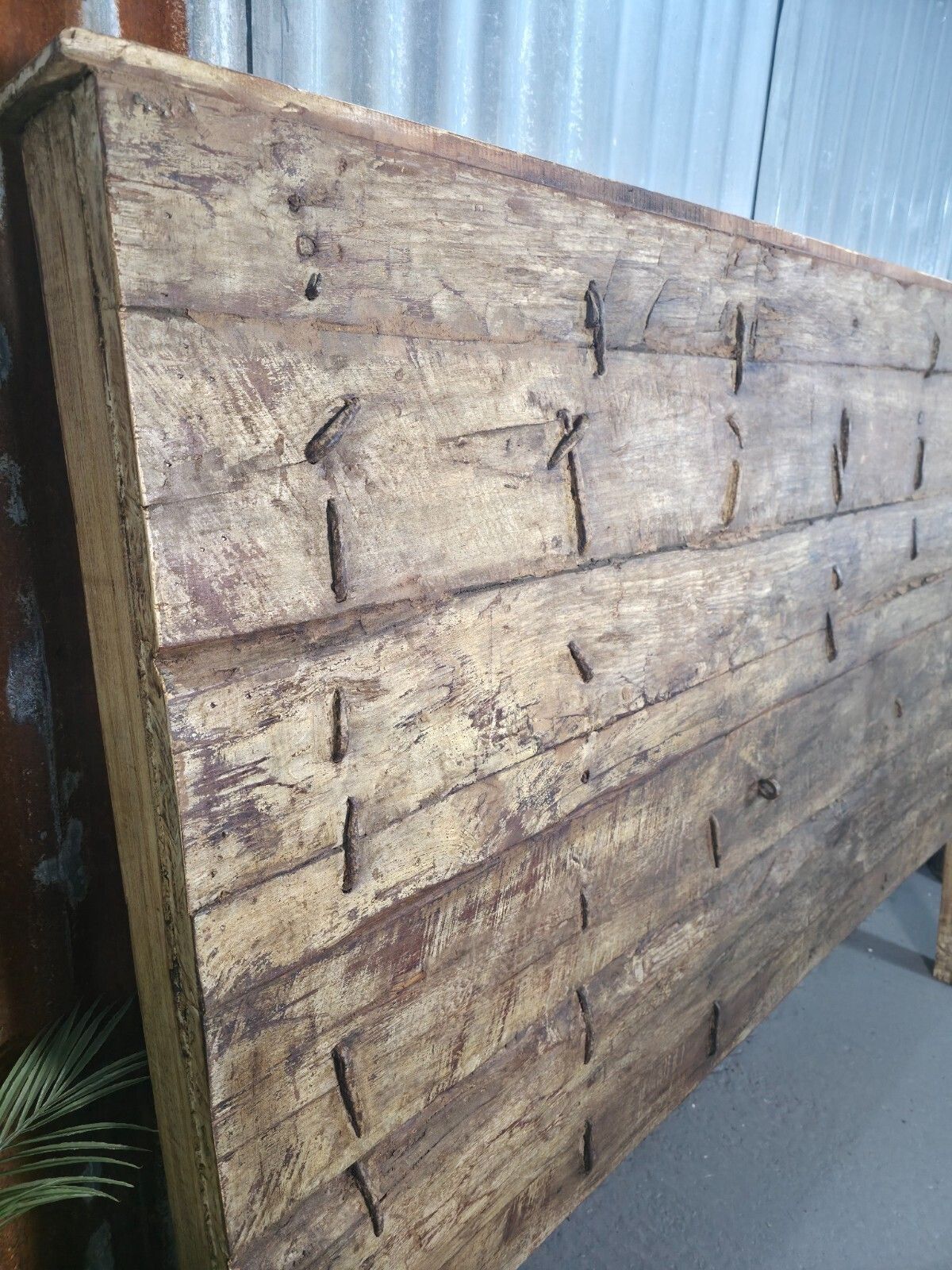 photo furniture Antique Vintage Rustic Reclaimed Indian Wooden King Size Double Bed Headboard