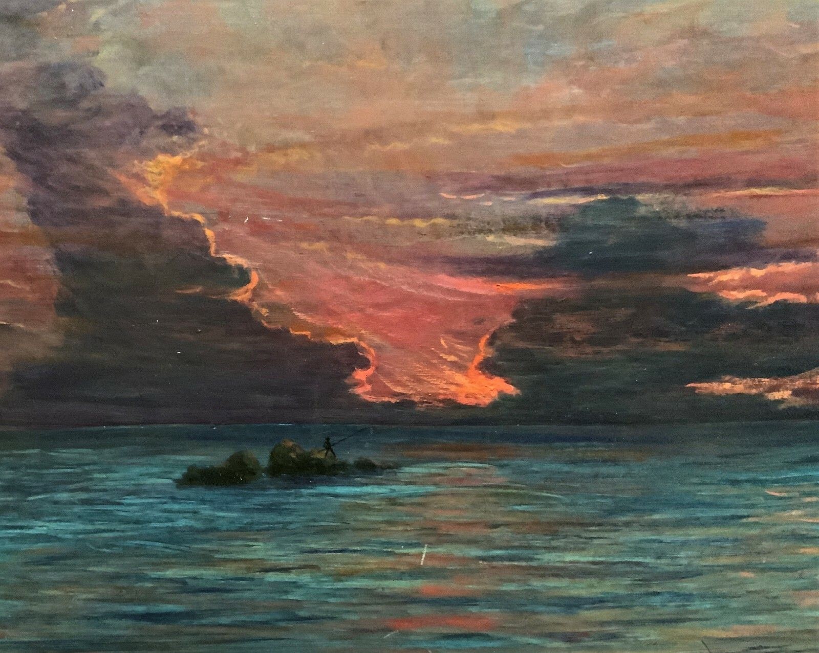 'The Last Throw' Original Signed 1972 Vintage Seascape Oil On Board Painting photo buy
