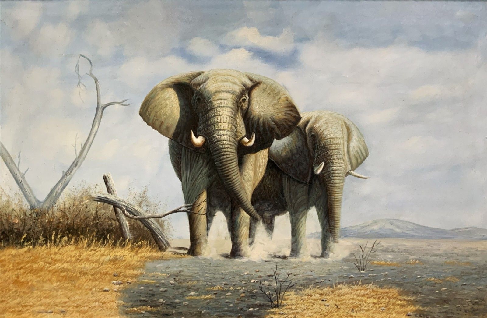Circle Of David Sheppard (1931 2017) Large Superb Elephant Wildlife Oil Painting photo furniture