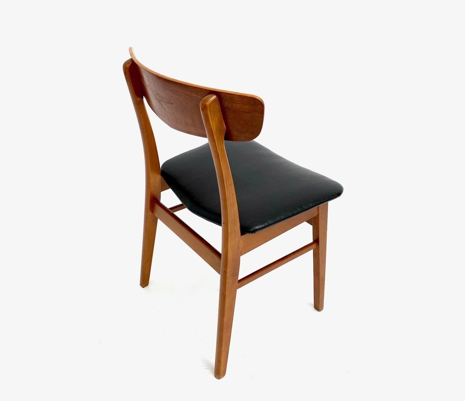 Danish Farstrup Set Of 6 Teak & Beech Black Vinyl Dining Chairs Mid Century 1960s photo for sale