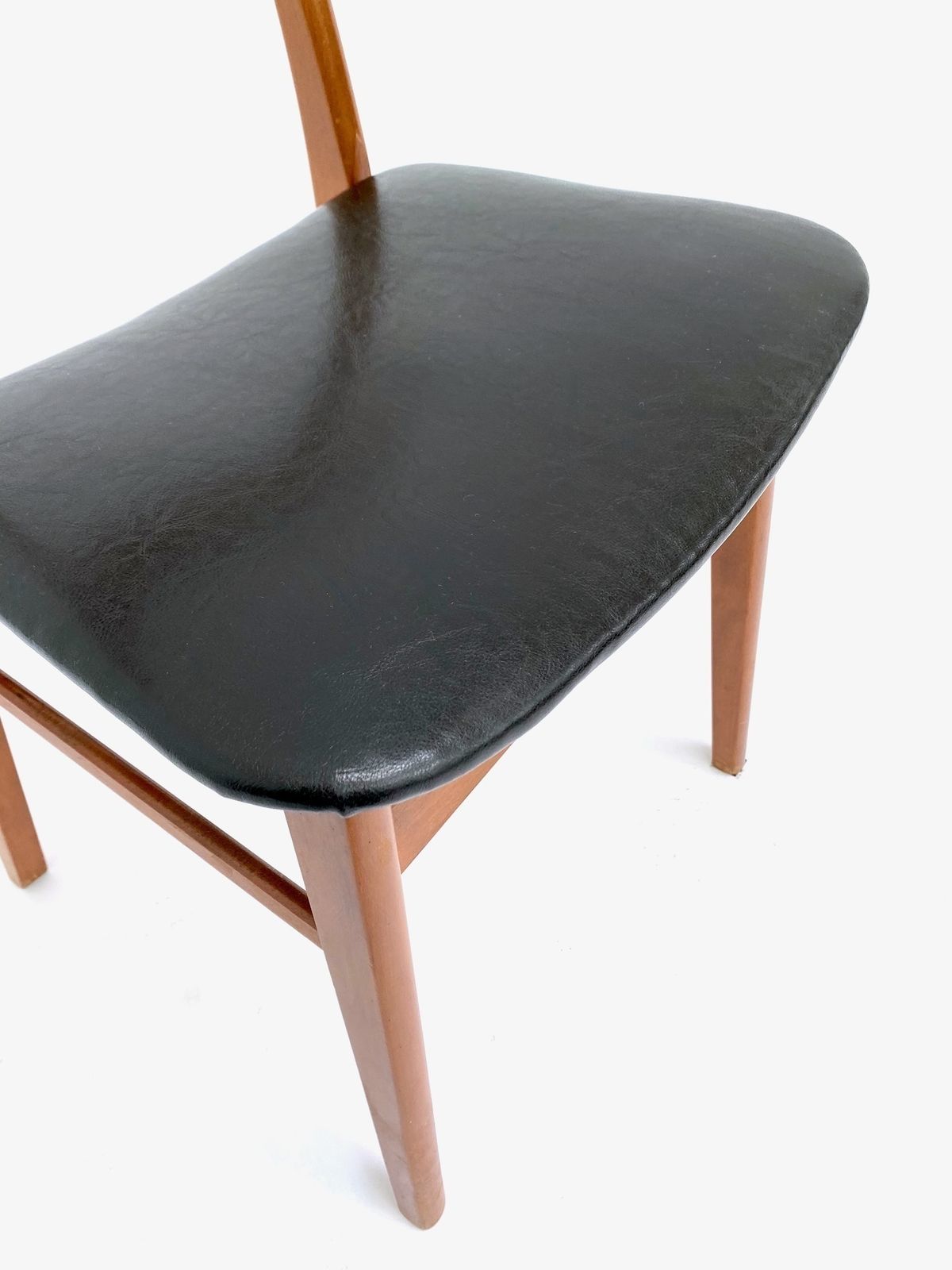 photo buy Danish Farstrup Set Of 6 Teak & Beech Black Vinyl Dining Chairs Mid Century 1960s