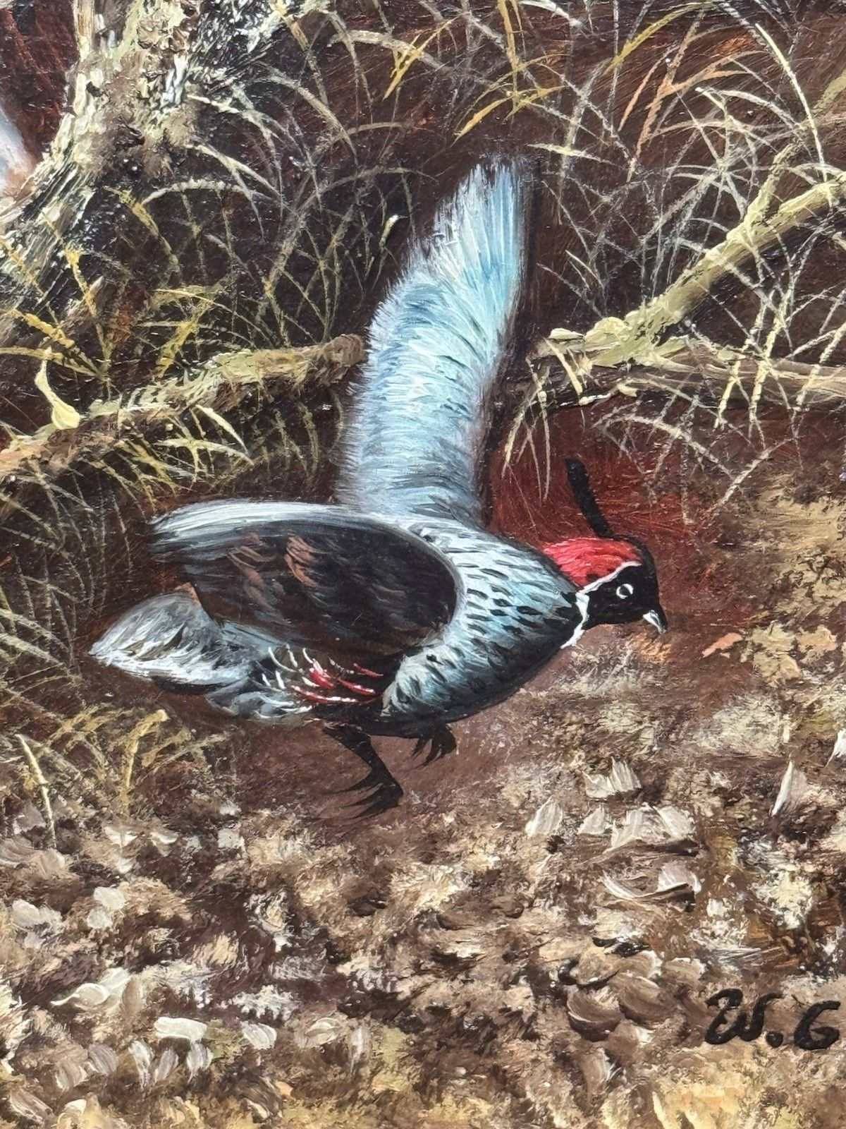 Country Landscape Pointer Hunting Dog Stalking Pheasants Oil Painting W G Keeyn photo vintage