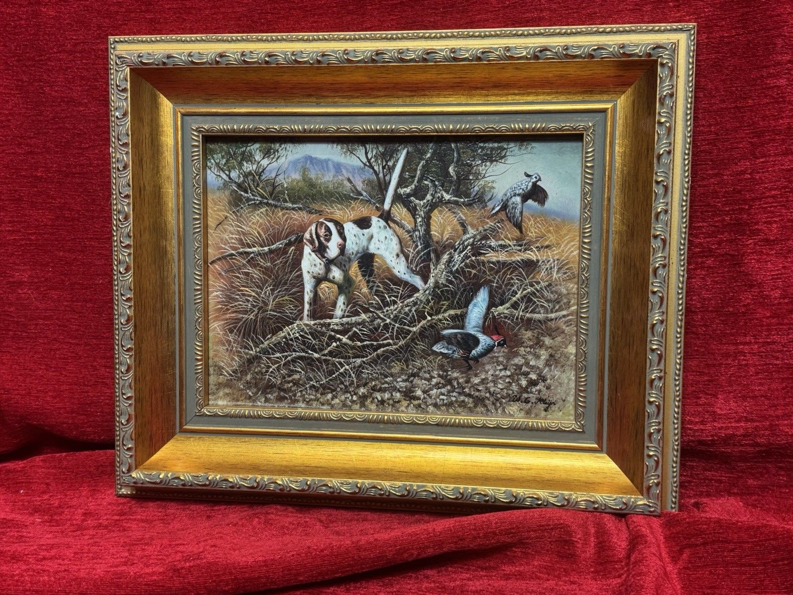 450.0 Country Landscape Pointer Hunting Dog Stalking Pheasants Oil Painting W G Keeyn photo