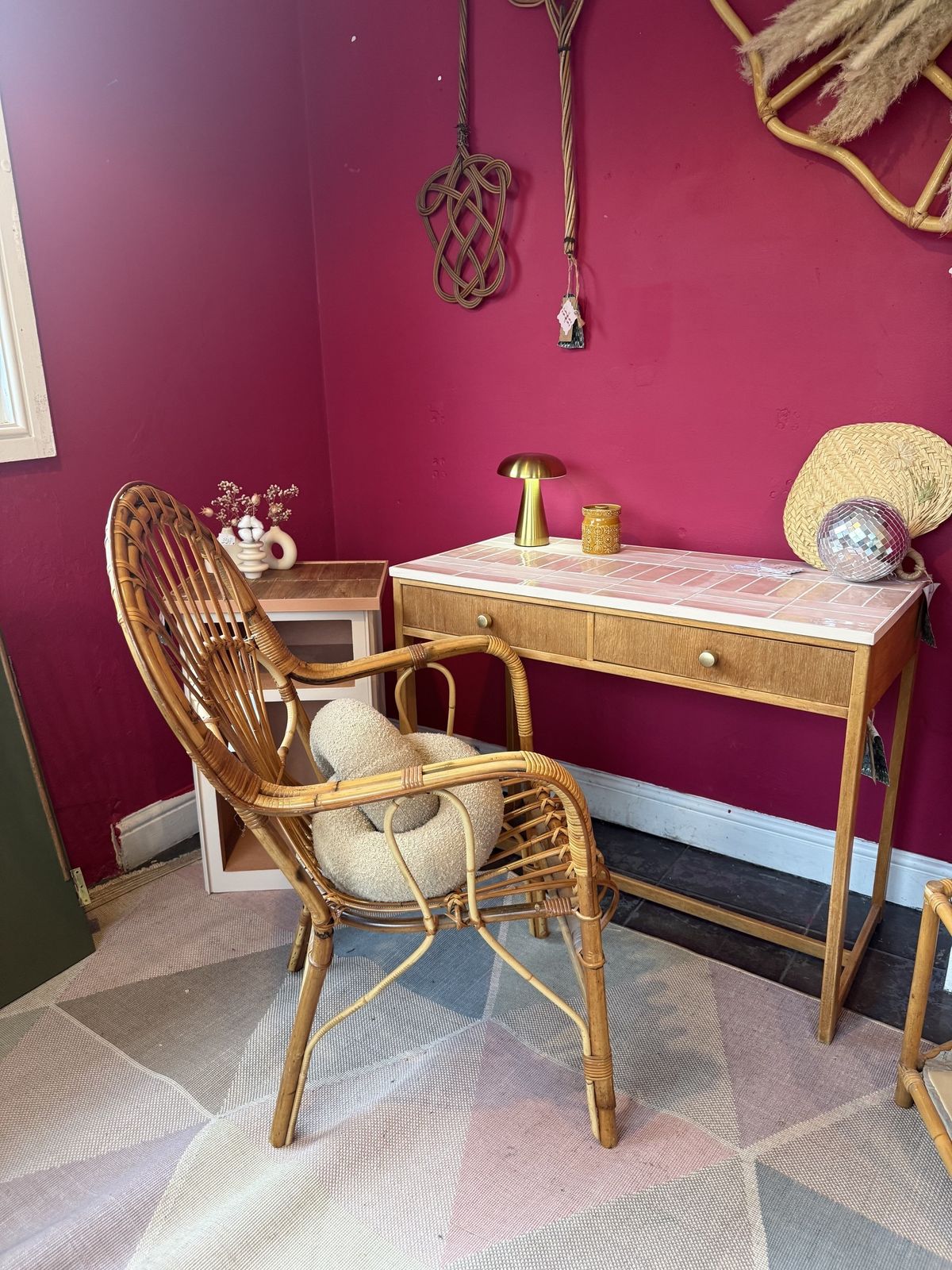 Mid Century Herbert E. Gibbs Desk With Hand Tiled Pink Metro Top — One Of One photo furniture