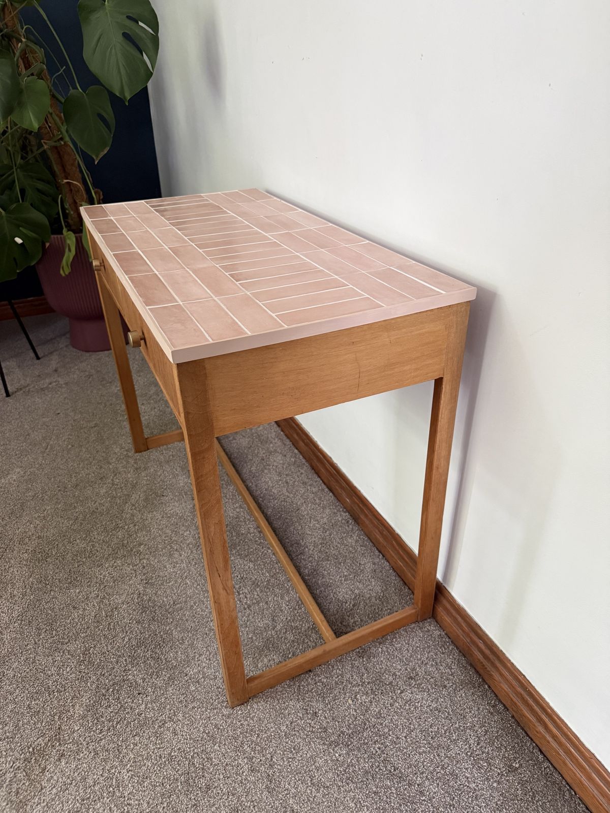 Mid Century Herbert E. Gibbs Desk With Hand Tiled Pink Metro Top — One Of One photo buy