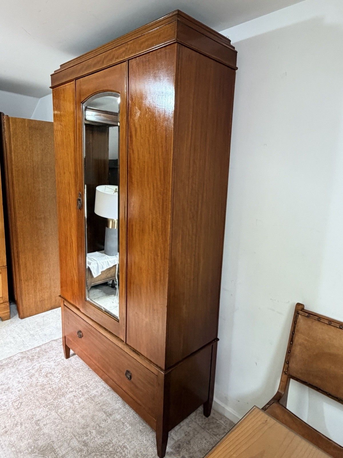 Vintage Antique Edwardian Wardrobe With Mirror & Drawer Hallrobe photo for sale