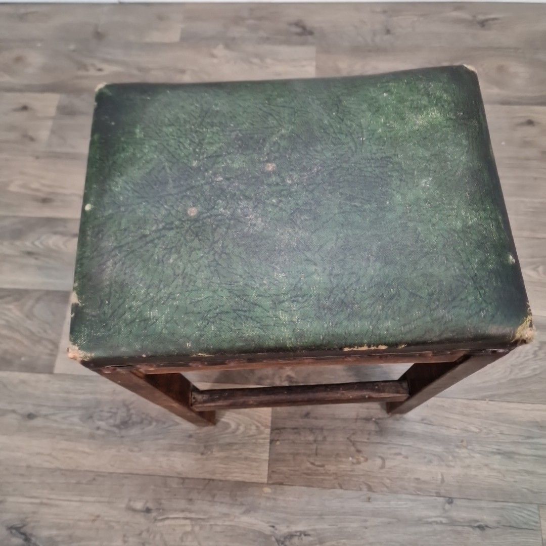 Antique Wooden Upholstered Stool Rustic Seat Side Dressing Piano Vintage photo Furniture
