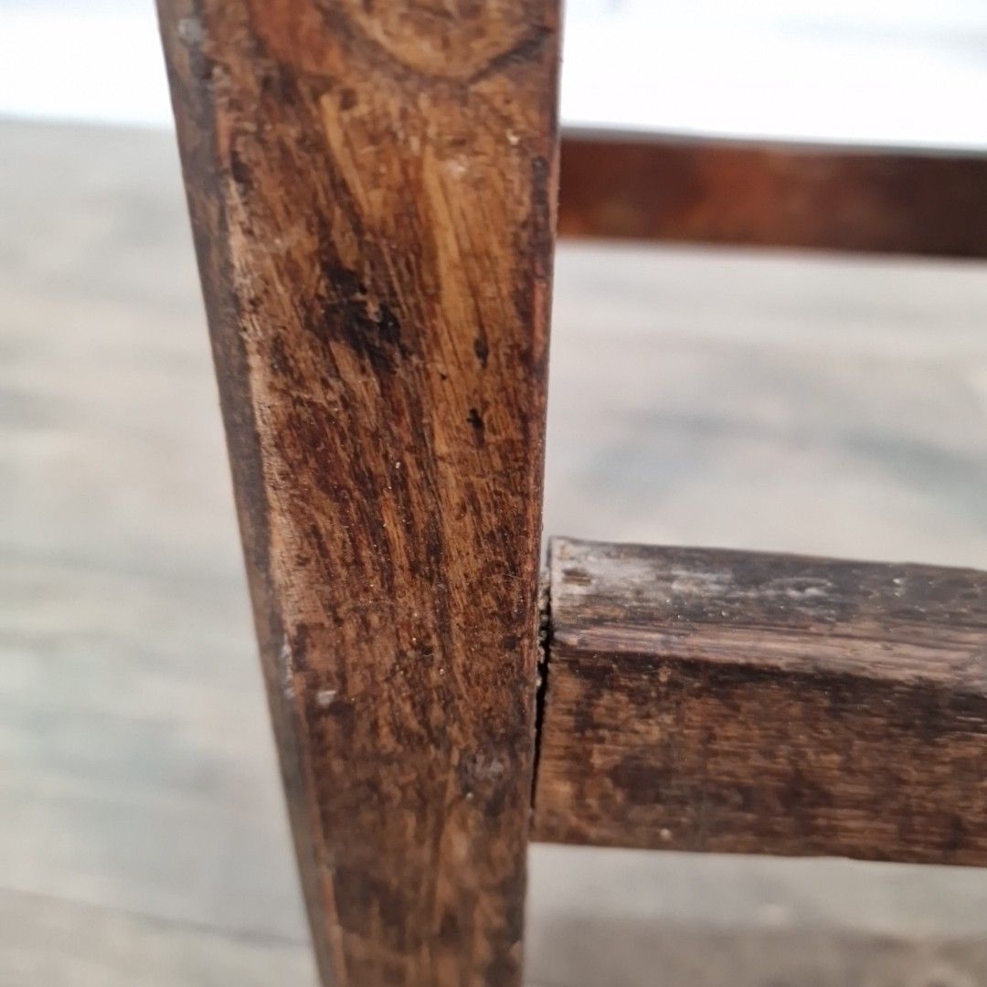 Furniture Antique Wooden Upholstered Stool Rustic Seat Side Dressing Piano Vintage photo