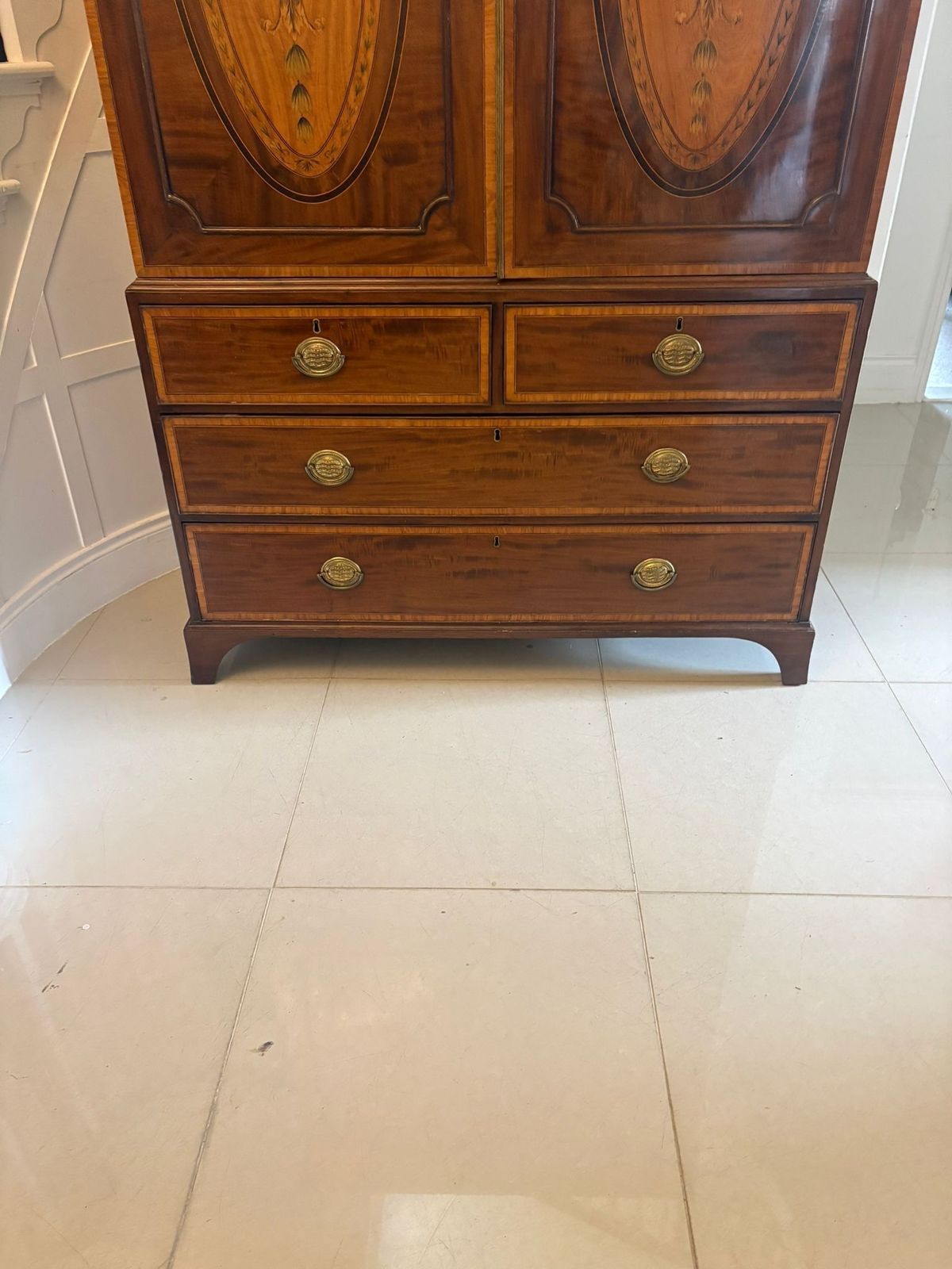 Antique Mahogany Satinwood Inlaid Housekeepers Wardrobe photo Furniture