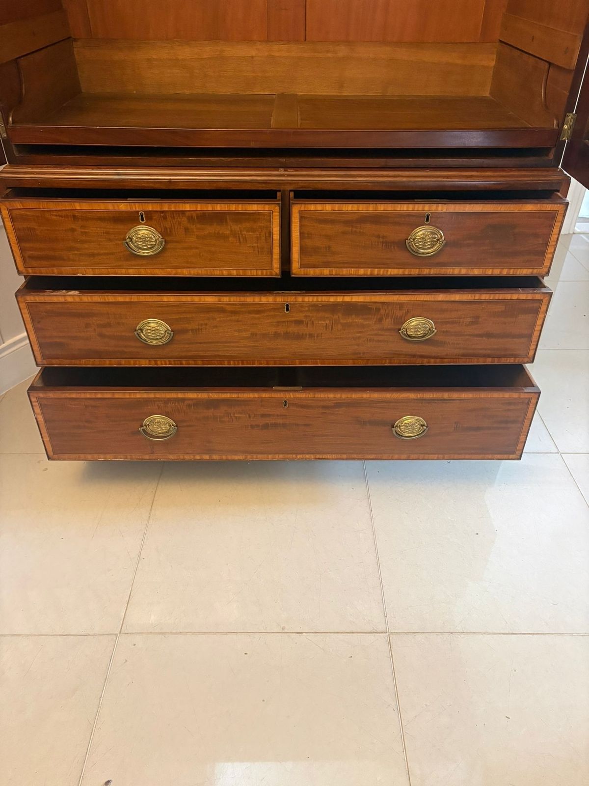 Antique Mahogany Satinwood Inlaid Housekeepers Wardrobe photo vintage