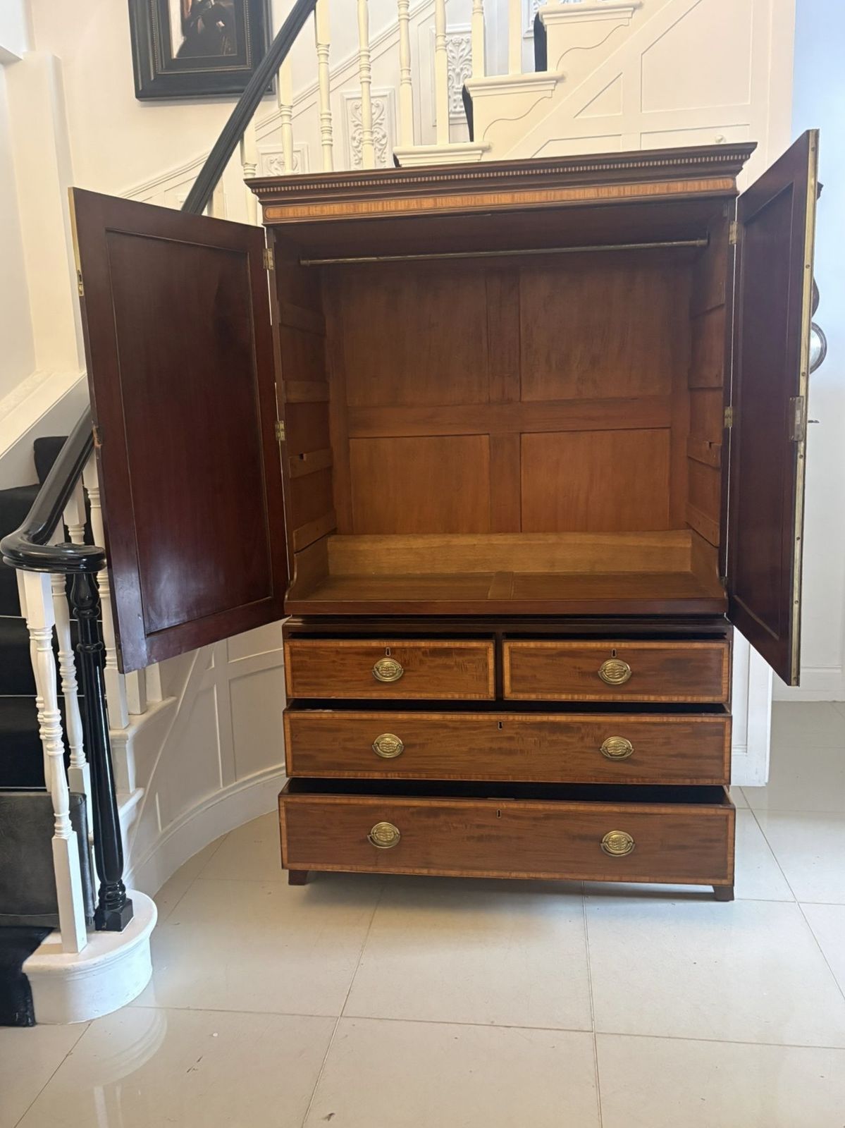 4645.0 Antique Mahogany Satinwood Inlaid Housekeepers Wardrobe photo