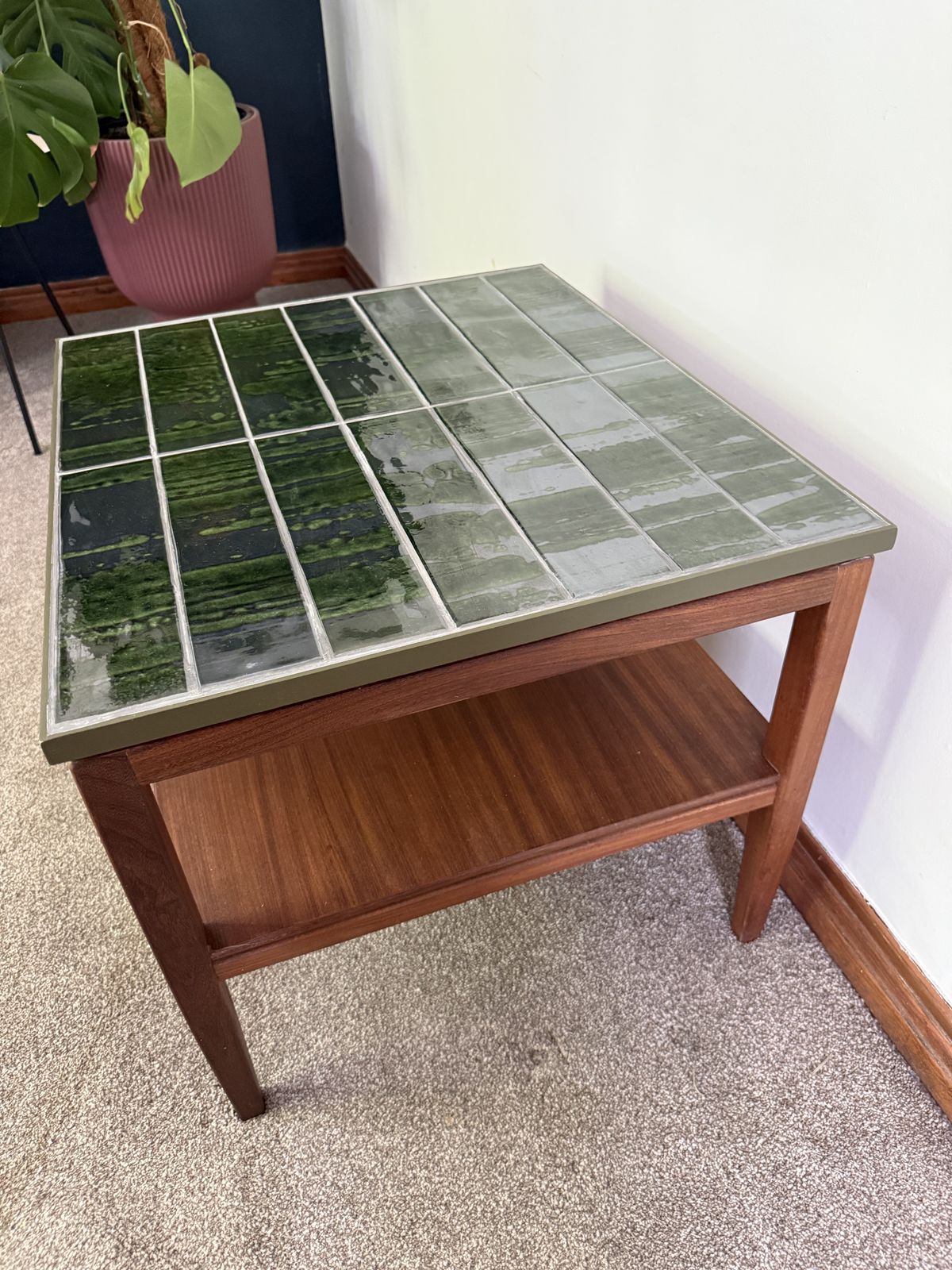 Mid Century Coffee Table With Hand Tiled Emerald Green Moroccan Top — One Of One photo buy