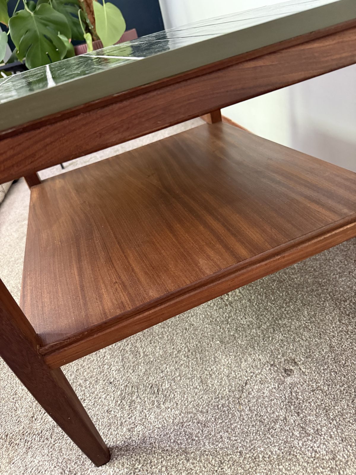 photo for sale Mid Century Coffee Table With Hand Tiled Emerald Green Moroccan Top — One Of One