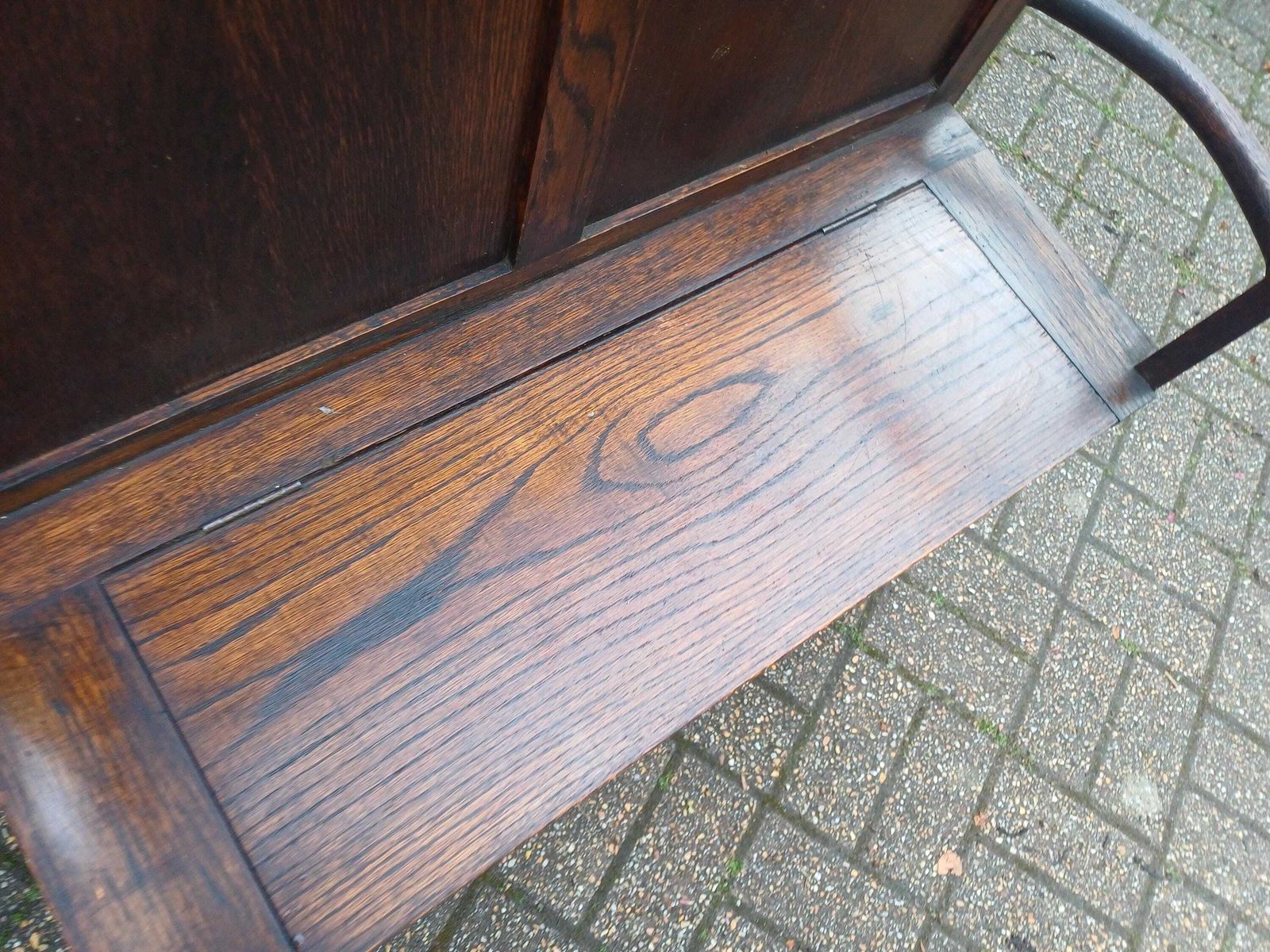 photo buy Antique Arts And Crafts Oak Hall Stand With Storage Seat Umbrella Trays Round Mirror Liberty Style C1910 1930 Vintage Free Hand Delivery