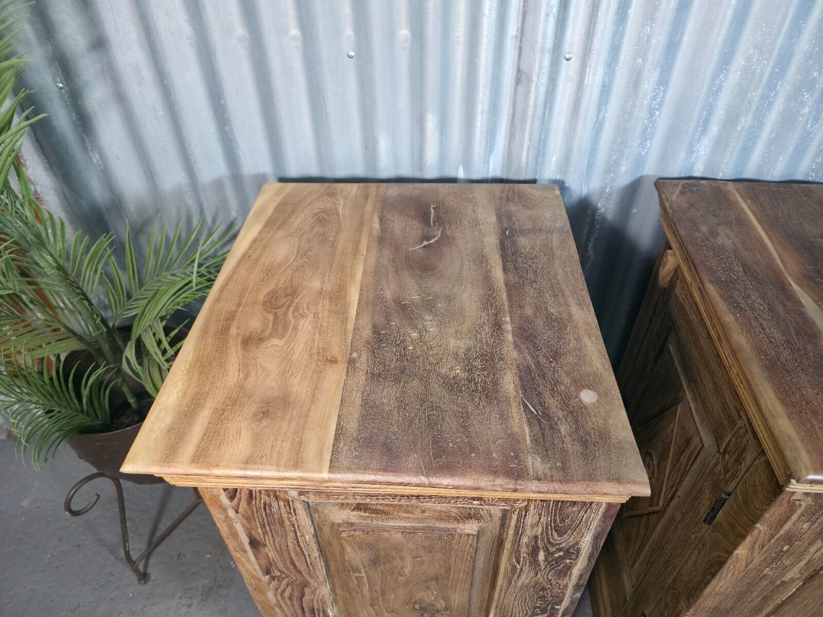 Furniture Vintage Reclaimed Pair Wooden Indian Carved Bedside Tables Cupboards Cabinets photo