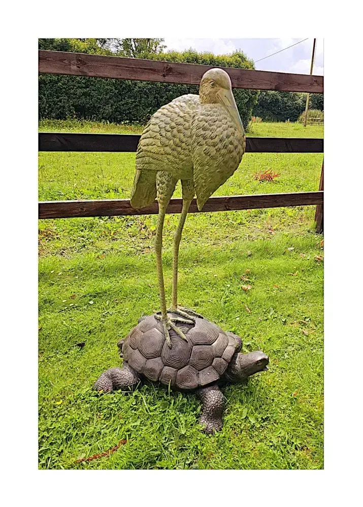 A Very Fine Bronze Animalier Garden Sculpture Of A Tortoise And A Heron