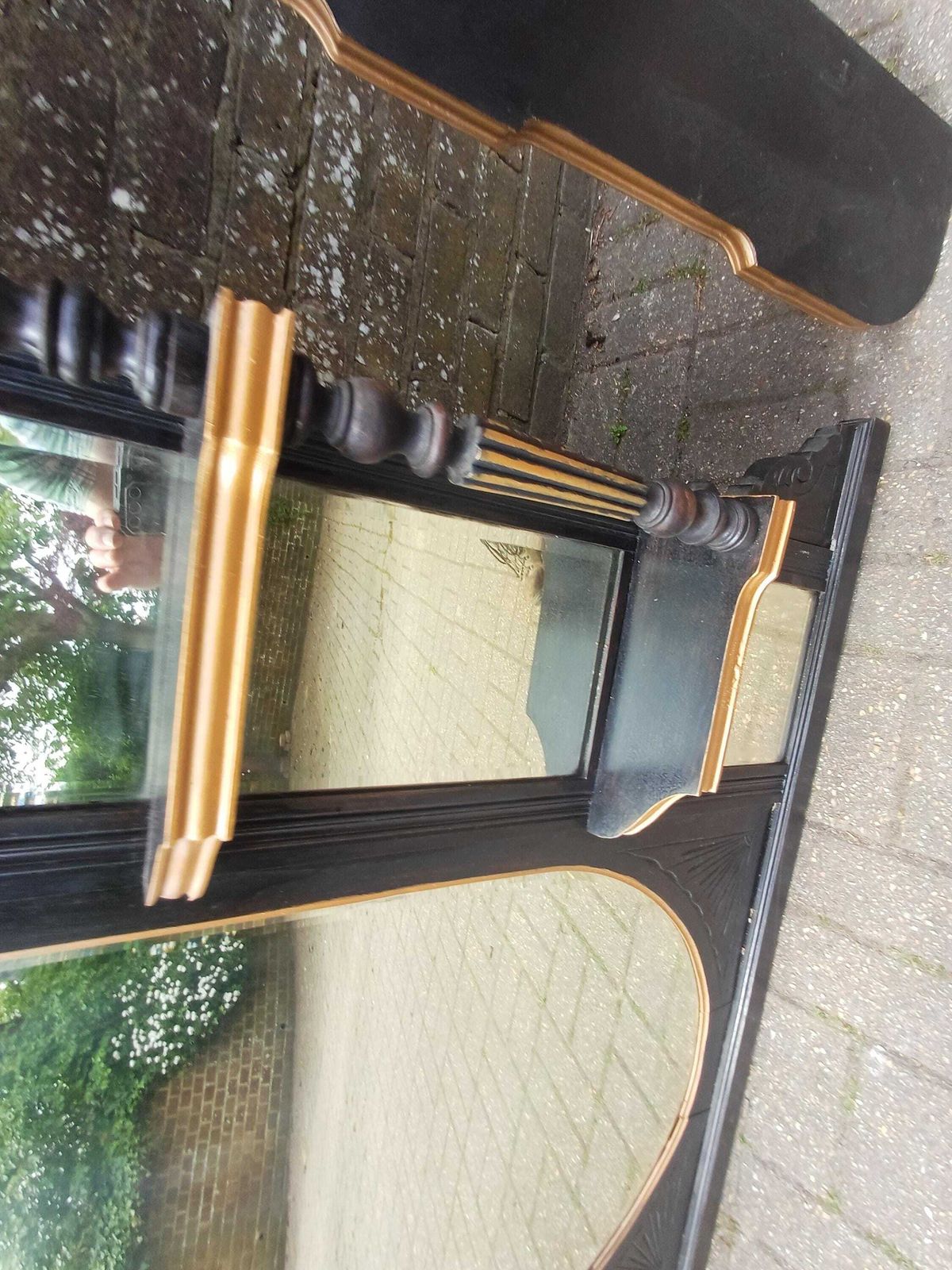 photo furniture Massive Victorian Over Mantel Mirror Black Gold Painted Mahogany Walnut Shelved Antique Mirror 1890s Statement Piece Free Hand Delivery