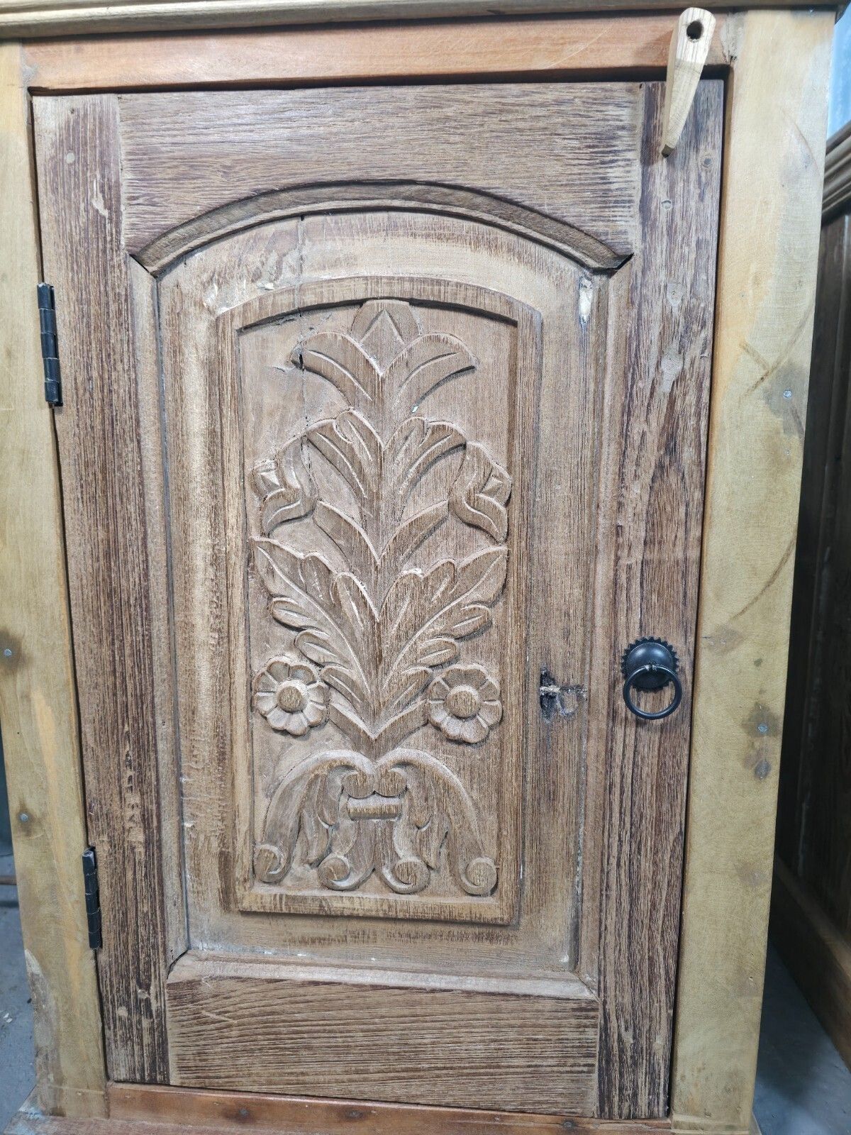 Vintage Reclaimed Pair Wooden Indian Carved Bedside Tables Cupboards Cabinets photo Furniture